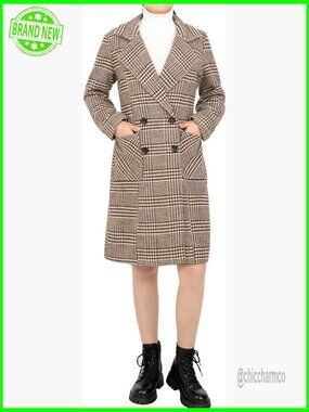Wool Blend Trench Coat Double Breasted Notch Lapel Winter Pea Coat